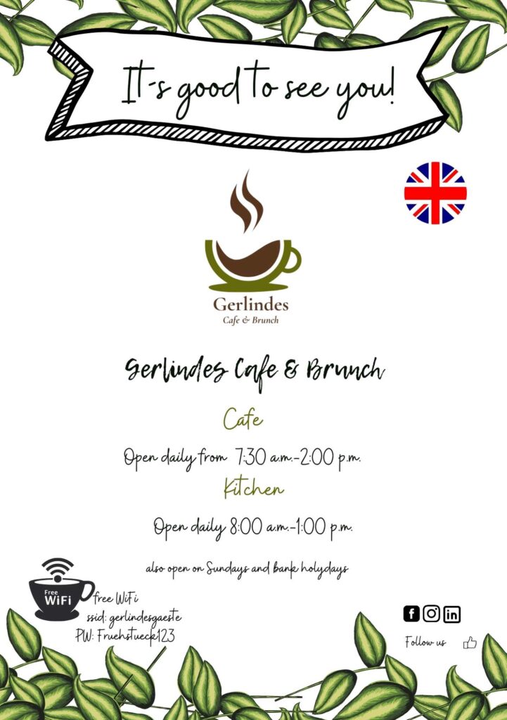 Title page, It´s good to see you!
Breakfast in Preding Gerlindes Cafe und Brunch Restaurant
Gerlindes Frühstückscafe phone: 0676/5687722
